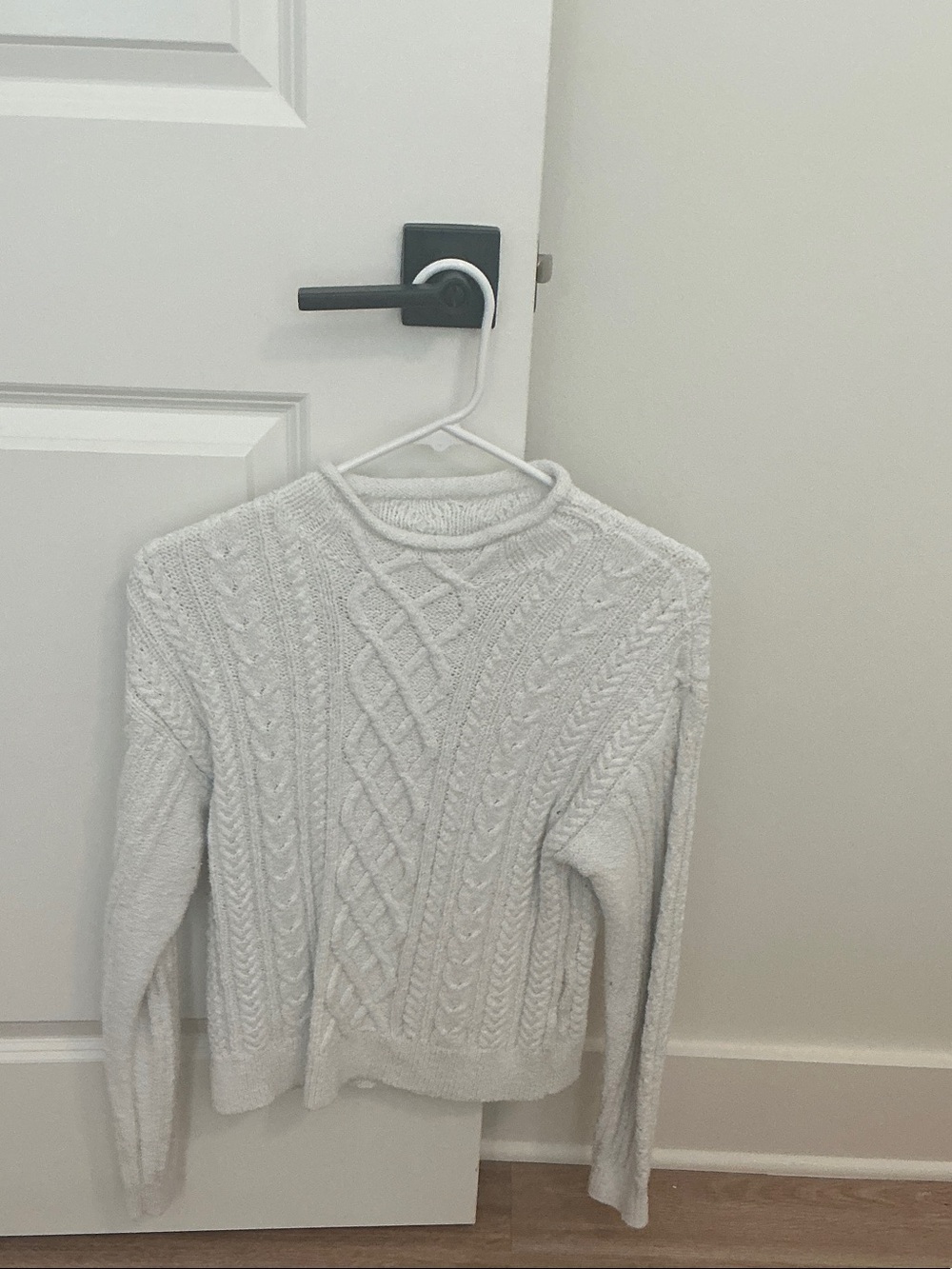 J. Crew White Cable-Knit Crewneck Sweater